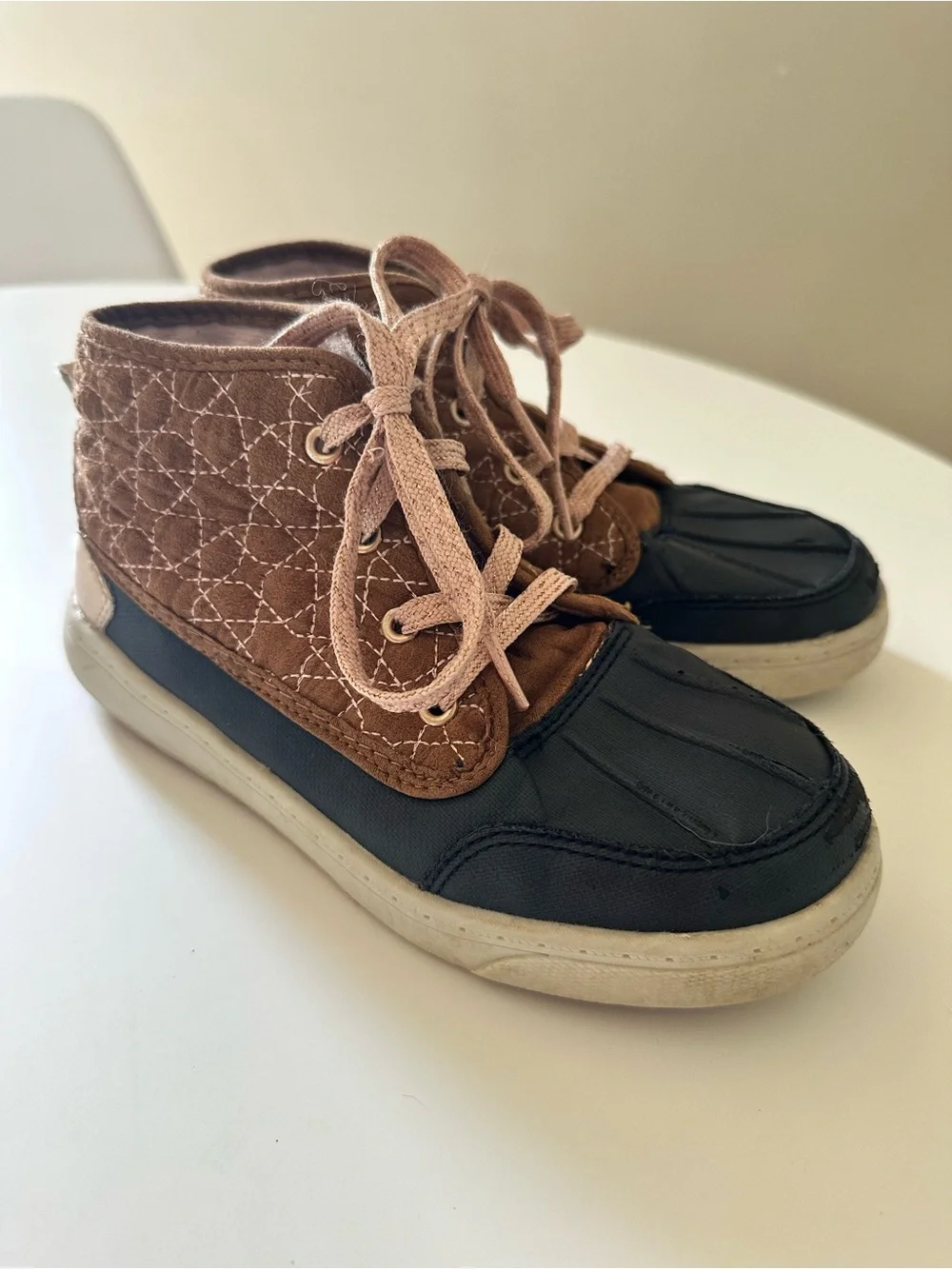 Kids Brown & Navy Blue High-Top Duck Sneakers